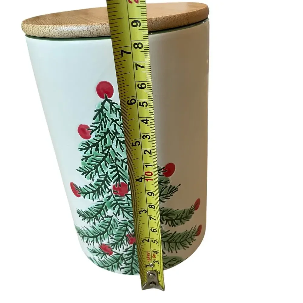 ELI & ANA Erma Christmas Tree Ceramic Canister Cookie Jar w/ Wood Lid 7.5in NEW